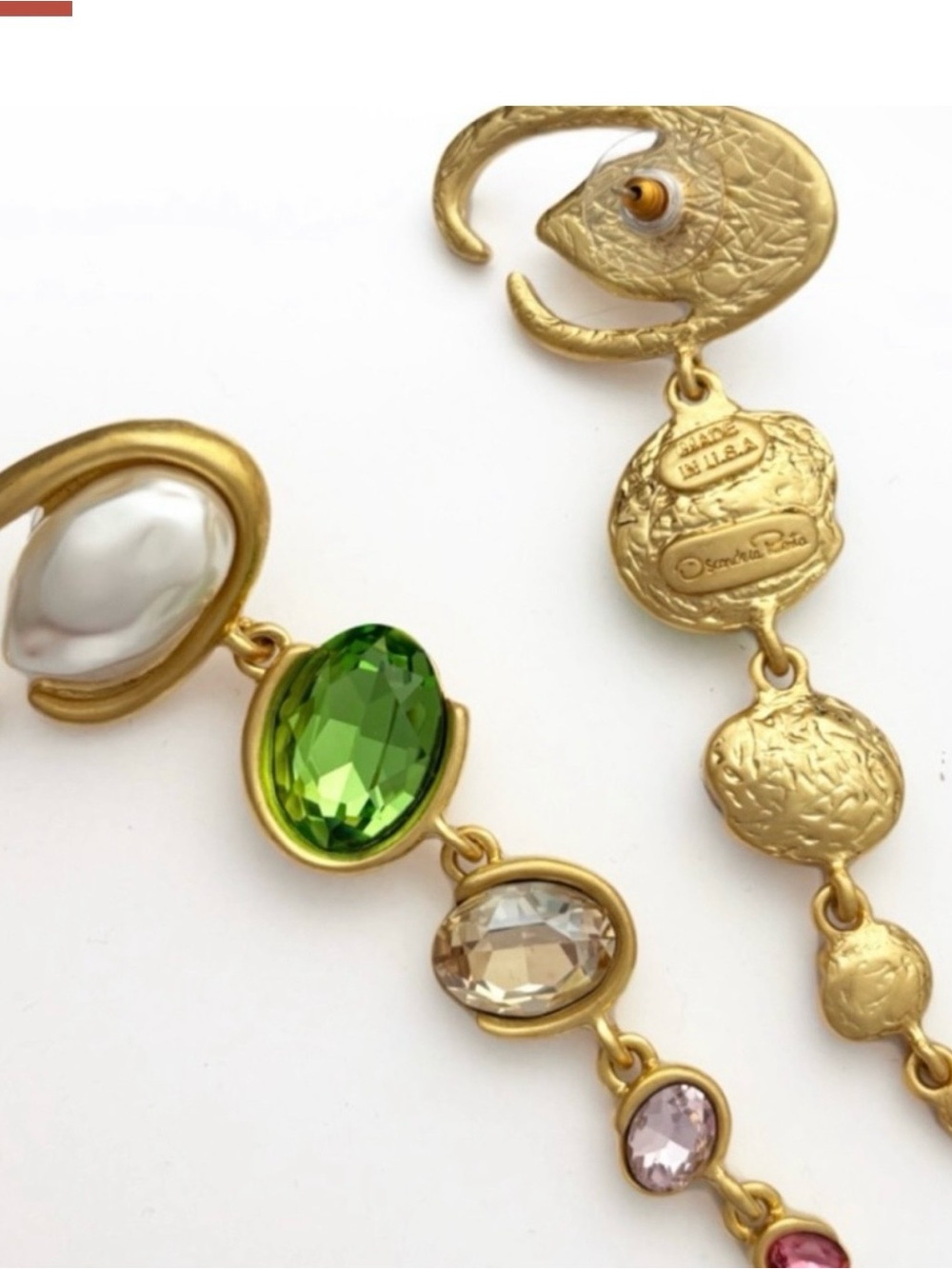 Gold-Tone Green & Pearl Drop Necklace and Earring Set